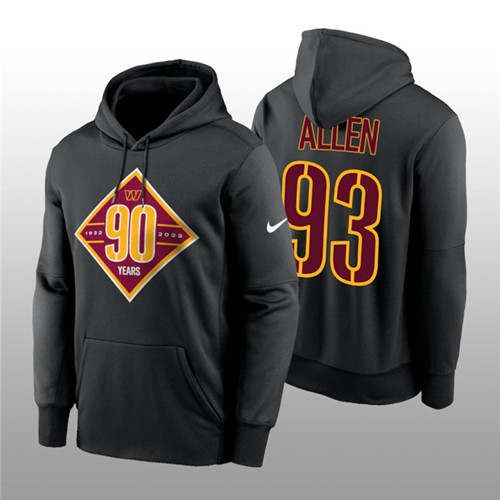 Men's Washington Commanders #93 Jonathan Allen Black 90th Anniversary Performance Pullover Hoodie